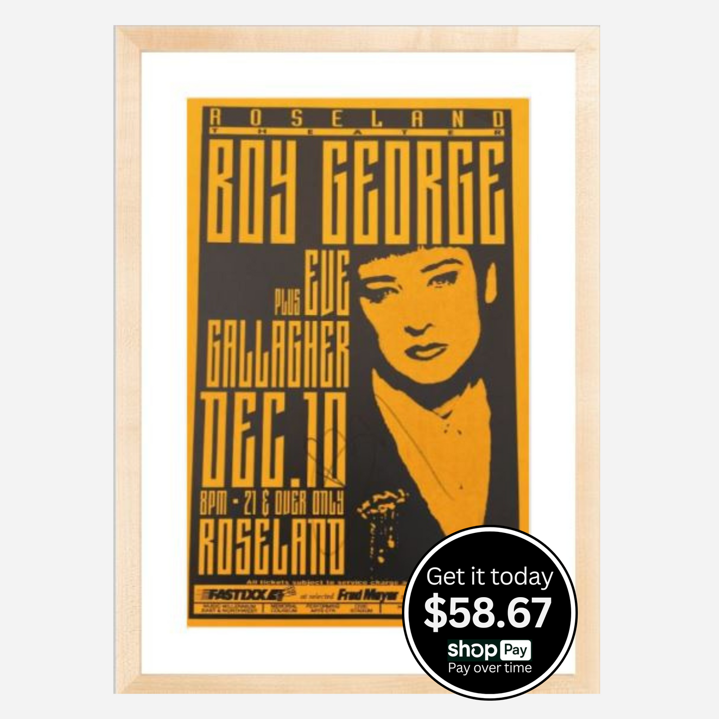 Boy George Archival Framed & Signed 1991 Roseland Theater | Very Rare