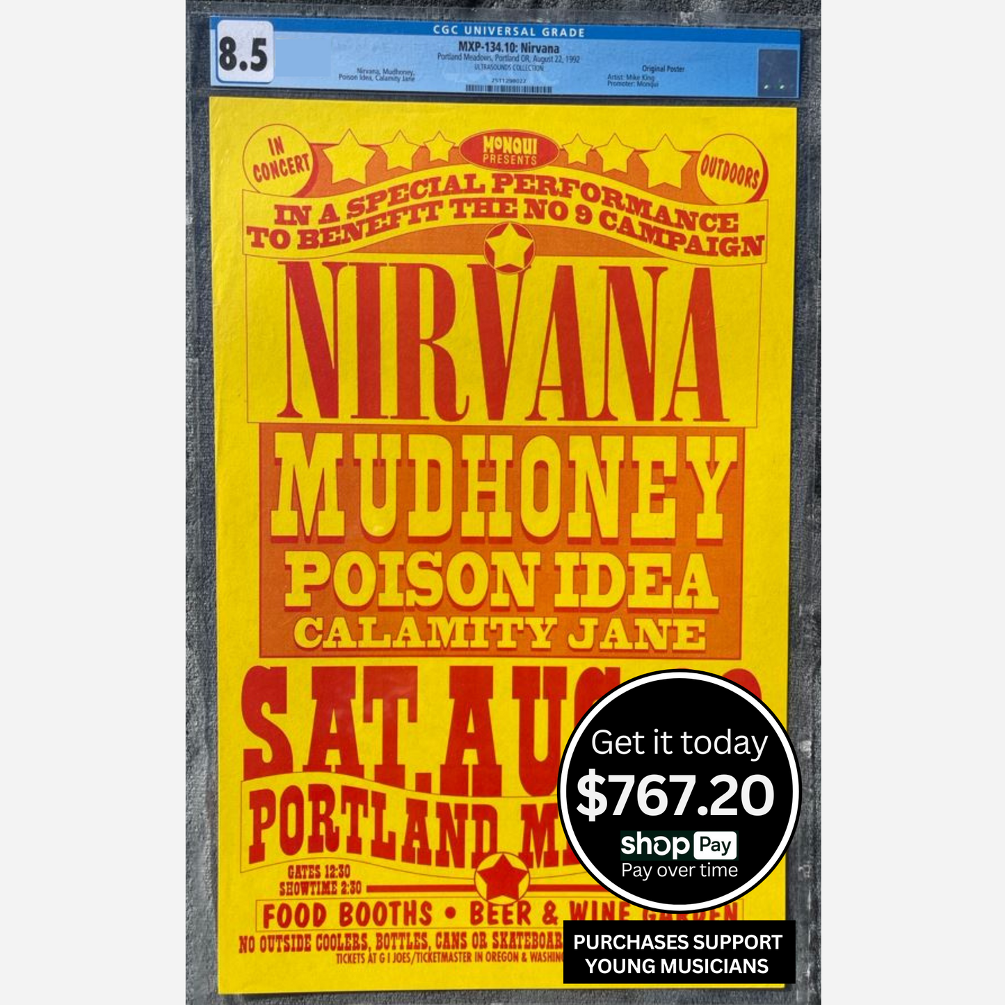 Nirvana & Mudhoney 1992 Portland Meadows | CGC Graded 8.5 | Extremely Rare