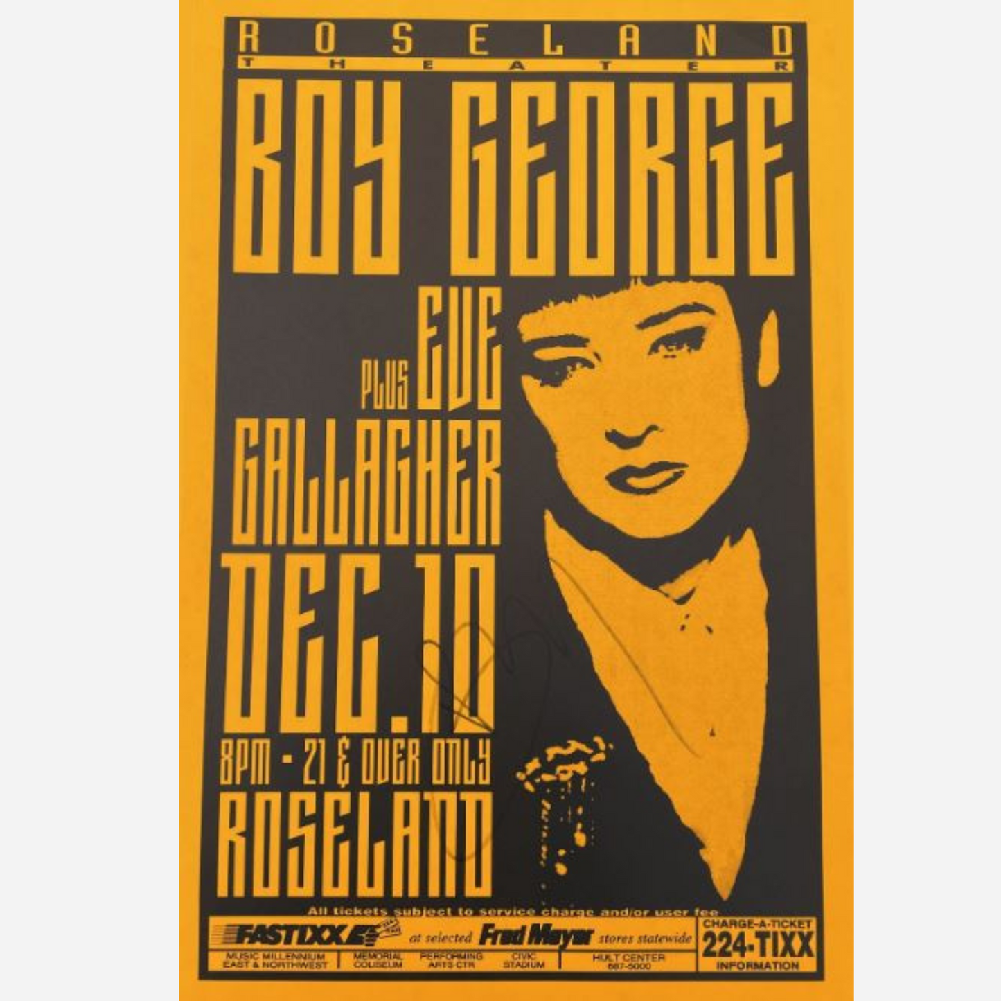 Boy George Archival Framed & Signed 1991 Roseland Theater | Very Rare