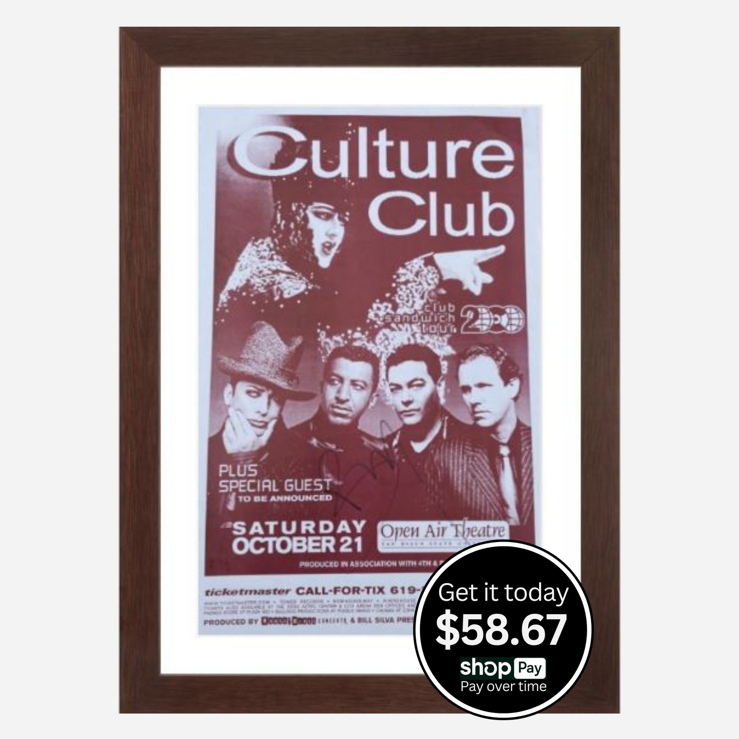 Culture Club Archival Framed & Signed 2000 Culture Club Open Air Theatre