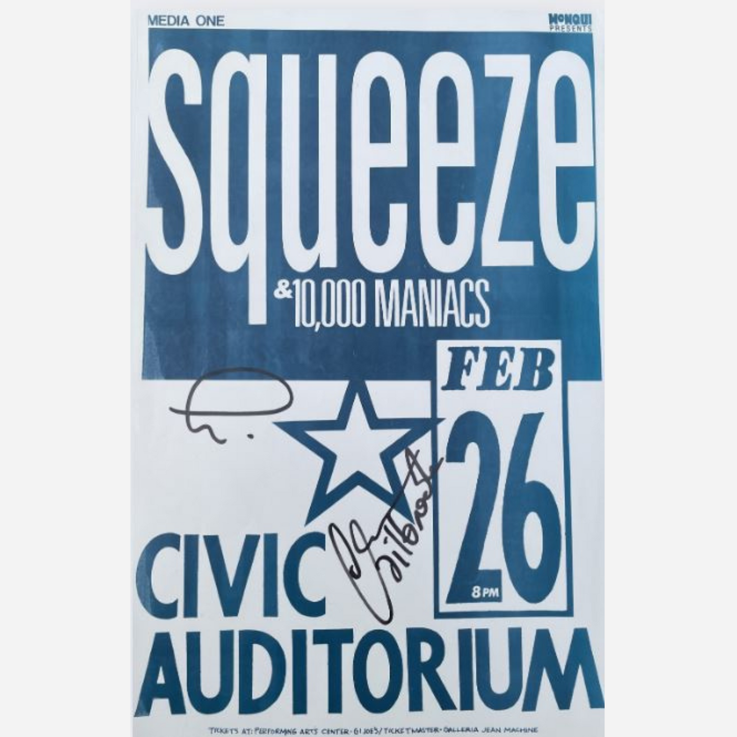 Squeeze & 10,000 Maniacs Archival Framed & Signed 1988 Civic Auditorium | Very Rare