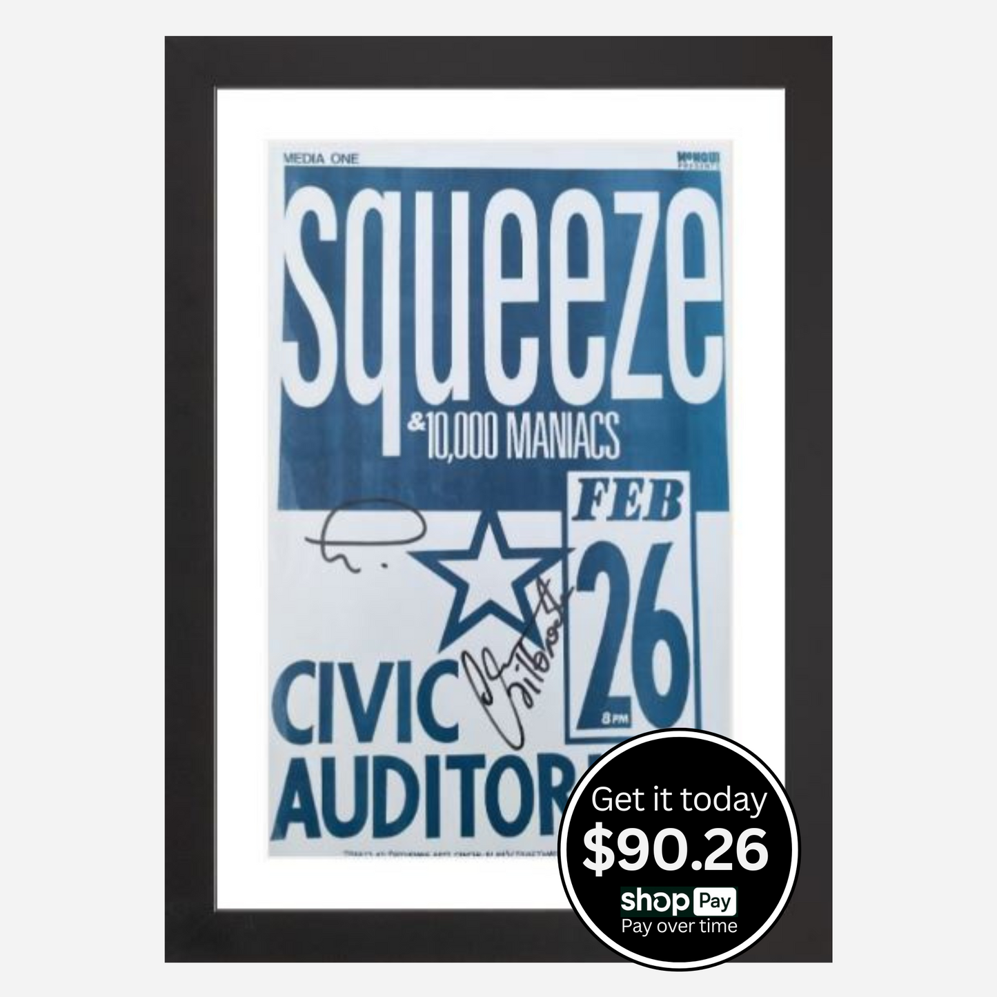 Squeeze & 10,000 Maniacs Archival Framed & Signed 1988 Civic Auditorium | Very Rare